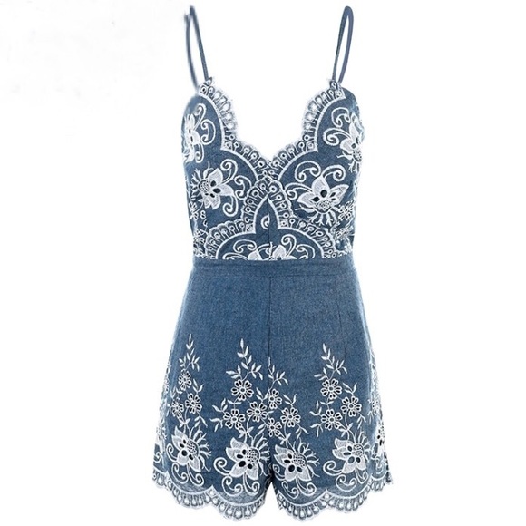 FLASH SALE! 5 ⭐️ MEGHAN Embroidered Denim Romper - Picture 6 of 8
